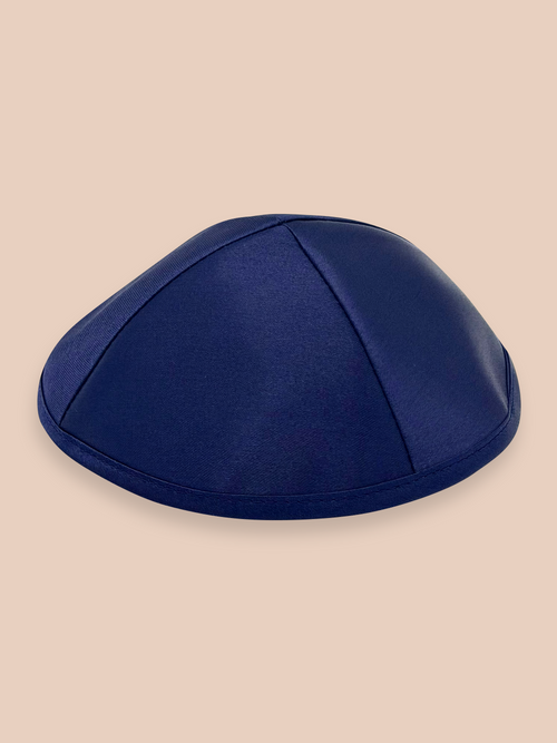 Navy lined satin kippah with black lining